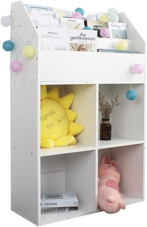 Книжкова шафа для дитячої кімнати, дерев'яний каркас, з полицями для іграшок, книг і журналів, сучасний дизайн, меблі, дитяча кімната, колір білий (114 х 72 х 31 см)