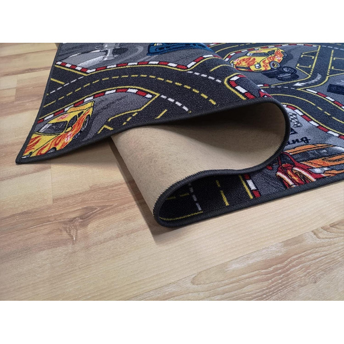 Килим Janning Дитячий килим Вуличний килим Гоночний автомобіль Сірий антрацит Гоночна траса Ігровий килим (150 x 200 см)