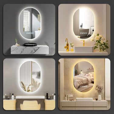 Дзеркало для ванної кімнати 600 мм з підсвічуванням, регульоване, з сенсорною кнопкою, функцією запобігання запотіванню та таймером | IP44, вологостійке, для ванної кімнати, готелю, кругле (Музика 500 мм 750 мм)