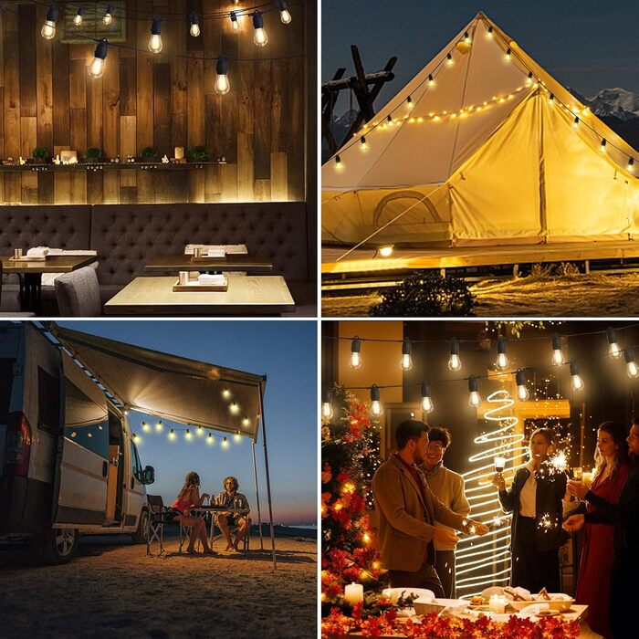 BRIMAX LED гірлянда для вулиці, 30м, 220-240V, IP44, 46+4 лампочки G40 E12 1W, 2200K, розширювана, для кемпінгу, ярмарку, саду, вечірки