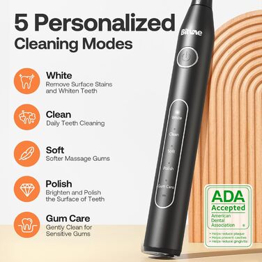 Набір для гігієни порожнини рота Bitvae: мундштук та електрична зубна щітка, 3 режими, 5 рівнів тиску, бездротовий, з 4 насадками для щітки та 4 насадками для мундштука, чорний