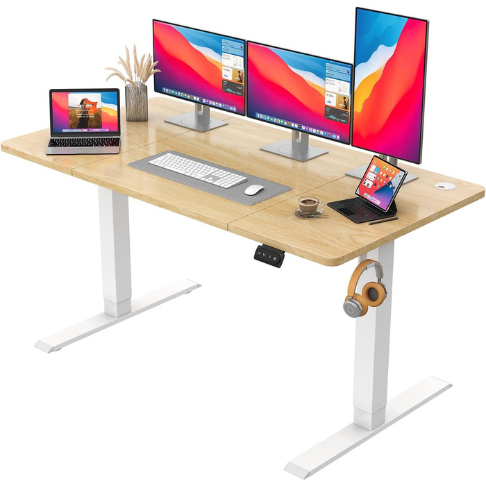 Регульований стіл JUMMICO Standing Desk: електричний, з пам'яттю, 160x70 см, білий (бежева вставка)