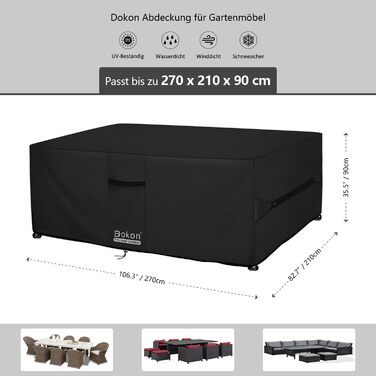 Водонепроникний чохол для садово-патіо меблів Dokon, 270x210x90 см, 420D Oxford, захист від пилу та UV, чорний