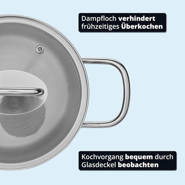 Каструля KHG 14 см з нержавіючої сталі, індукційне дно, 1.5 л | Для всіх плит, можна мити в посудомийній машині