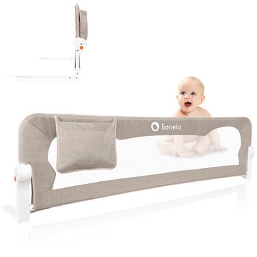 Бортик для ліжка Lionelo Eva захисний, 150 см, бежевий - сітка, складаний (180°), легкий монтаж