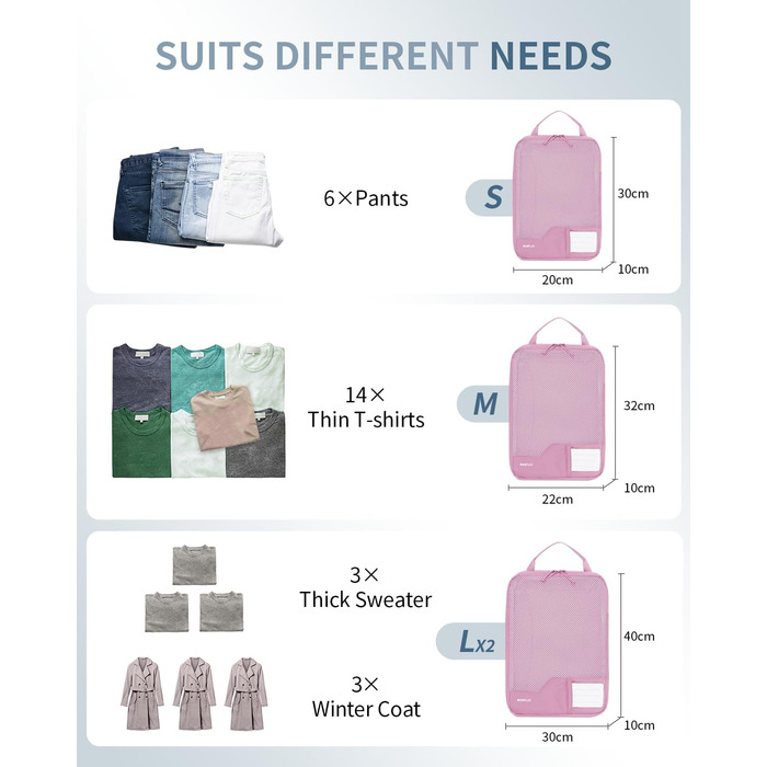 Набір органайзерів для валізи та рюкзака ECOHUB, 4 компресійні пакувальні куби з міцною сіткою та бирками, екологічні дорожні сумки для одягу (Рожевий)