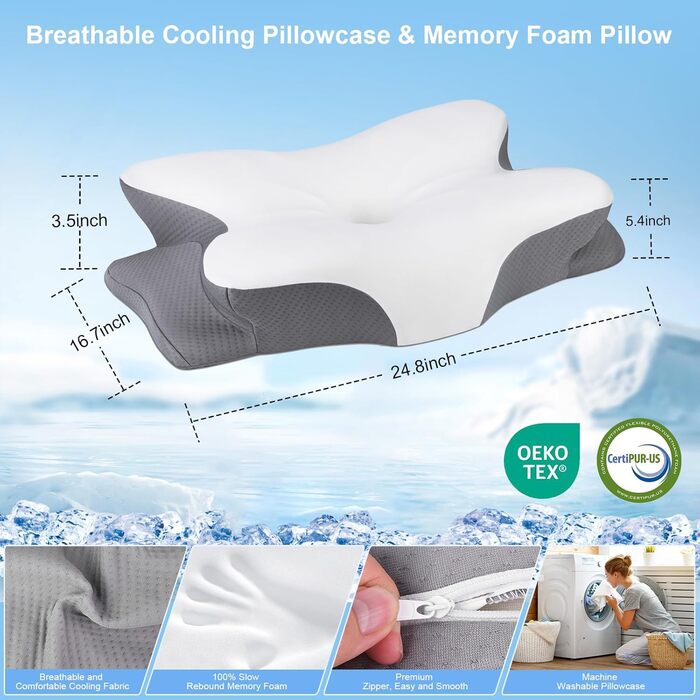 Ортопедична подушка HBYGE з Memory Foam для сну на боці, ергономічна подушка для шиї