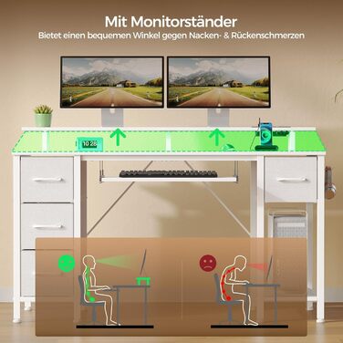 Стіл Rolanstar з шухлядами, 120x47 см, ігровий стіл з розеткою, LED-підсвітка та підставка для монітора, стіл для комп'ютера з підставкою для клавіатури, білий