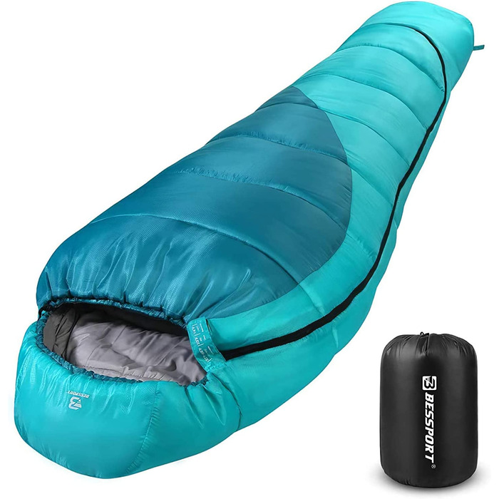 Спальний мішок Bessport - 10 - 15 4 Сезони зимовий спальний мішок з мумією водонепроникний спальний мішок для подорожей, кемпінгу, кемпінгу на відкритому повітрі або в приміщенні (0C - синьо-зелений)
