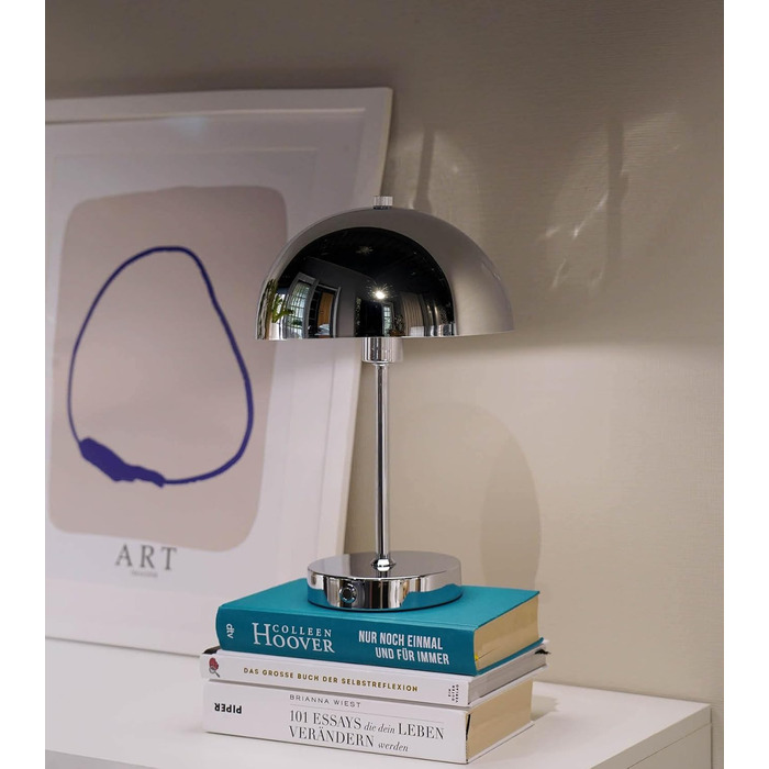 LED настільна лампа Mokebo® 'Leuchtturm' бездротова, акумуляторна, диммер, USB-C, вінтажний квітковий горщик, гриб, нічник, тауп, метал, тепле біле світло (сріблястий)