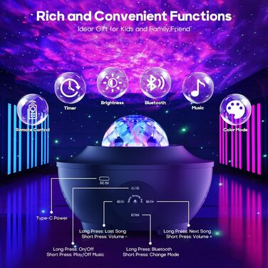 Нічник проектора Dienmern Galaxy Star з Bluetooth, музикою, таймером - подарунок для прикраси кімнати