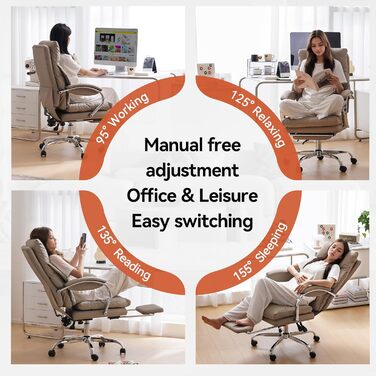 Офісний крісло EMIAH з підніжкою: ергономічний крісло для офісу та дому, з PU шкіри, підніжкою, підлокітниками та колесами. Підходить для роботи за комп'ютером та ігор. Колір: хакі. Без функції масажу.