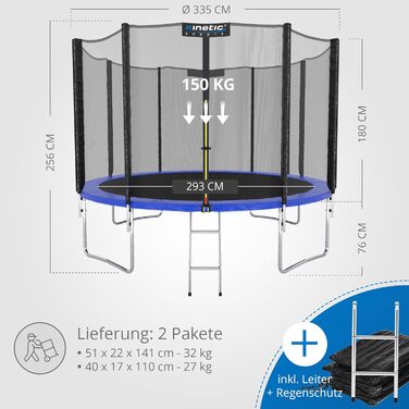 Батут вуличний KINETIC SPORTS Salto Plus Ø 335 см з сіткою, драбиною та захисним покриттям - для дітей, США