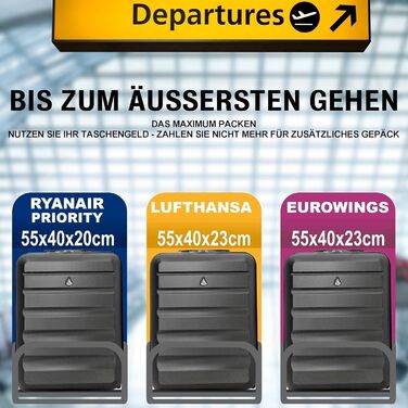 Валіза Aerolite 55x40x20 40x20x25 Максимальний розмір валізи 40 л, схвалений Ryanair, також підходить для easyJet, Lufthansa, Eurowings Легка валіза з твердою оболонкою для ручної поклажі Ручна поклажа Дорожня валіза Візок 5 років гарантії (пакет Lufthans