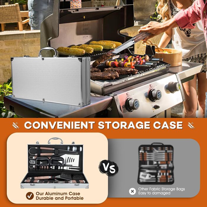 Набір гриль-посуду DRAGON RIOT з нержавіючої сталі, 29 предметів. Преміум-набір аксесуарів для гриля з лопаткою в алюмінієвому кейсі. Ідеальний подарунок для чоловіків, BBQ, Outdoor.