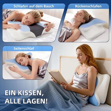 Ортопедична подушка для шиї з memory foam - для тих, хто спить на боці, знімний чохол, що охолоджує, для дорослих