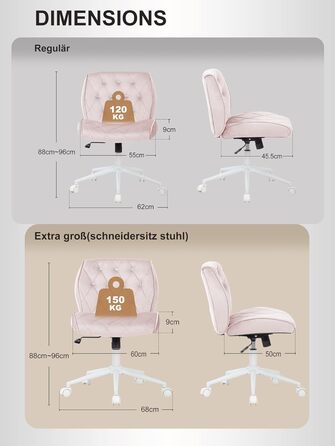 Крісло для дому та офісу Symino з регульованою висотою, функцією гойдання 12°, обшите штучною замшею, 360° обертання, ергономічне, до 150 кг, велике, рожеве