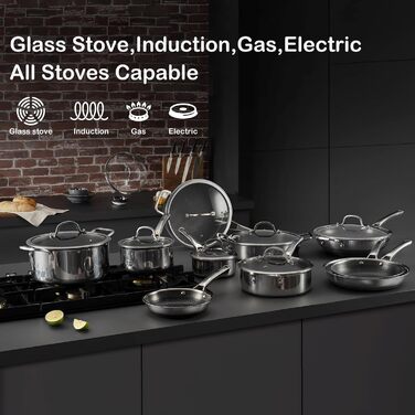 Wok SNOWCLAD 32 см з антипригарним покриттям, нержавіюча сталь, для всіх плит, безпечний, можна мити в посудомийній машині