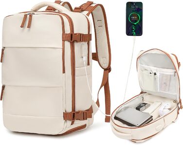 Рюкзак KONO для ручної поклажі 42x30x20, 25L, для ноутбука, Outdoor, для подорожей, спортивний, Weekender, з відділенням для взуття, 42.0 x 30.0 x 20.0 см, Бежевий та Коричневий