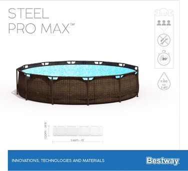 Комплект каркасного басейну Bestway Steel Pro Max, круглий, з фільтруючим насосом і безпечною драбиною 366 x 100 см