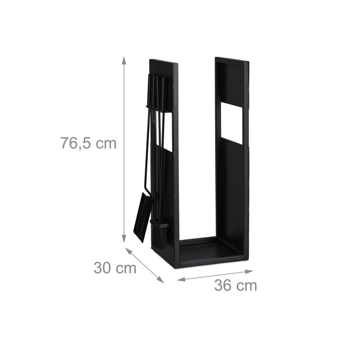 Стильна полиця для дров Relaxdays чорного кольору з місцем для столових приборів