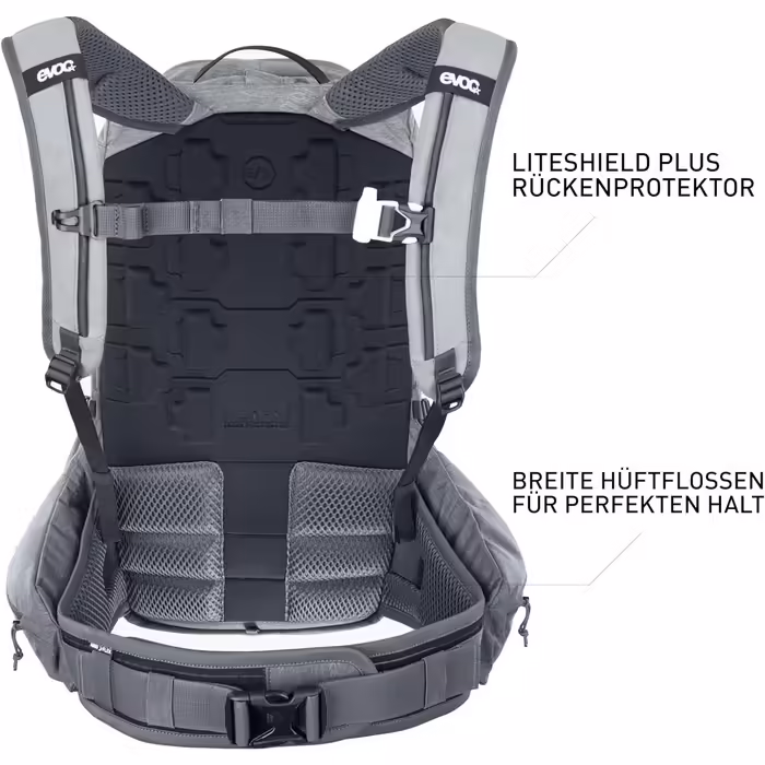 Рюкзак EVOC TRAIL PRO 26л з захистом спини LITESHIELD PLUS, для трейлрайдингу та перегонів, легкий, відділення під питну систему 3л, розмір S/M, колір сірий/карбоновий