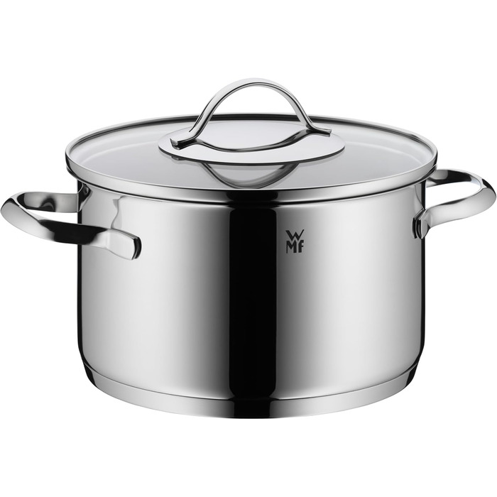 Набір каструль WMF Aparto з нержавіючої сталі Cromargan, 5 предметів, з кришками з термостійкого скла, для індукційних плит, без антипригарного покриття, придатний для миття в посудомийній машині