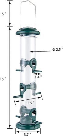 Годівниця для птахів iBorn, металева годівниця для диких птахів, Зелений годівниця для птахів, підвісна годівниця для диких птахів, зелений 14 дюймів 6 портів 6 портів зелений