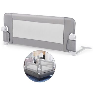 Бортик для ліжка COSTWAY складаний, захисний бар'єр для дитячого ліжка та батьківського ліжка 105x42 см (Сірий)