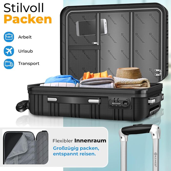 Валіза KESSER® з жорсткою оболонкою 75 см, 120 л: вага, жетон, кодовий замок, ABS, телескопічна ручка, чорний
