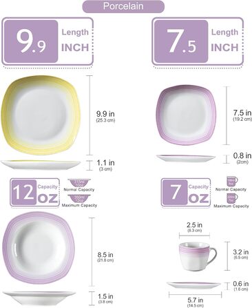 Порцеляновий столовий сервіз 'SPARK 60 предметів Комбінований сервіс включає кавові чашки об'ємом 200 мл, блюдце, десертну тарілку, обідню тарілку та супову тарілку Повний сервіс для 12 осіб