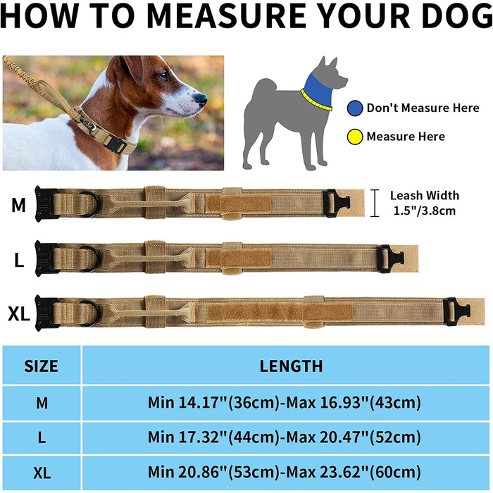 Ремінець для собак з тактичною засувкою з собачим повідцем і рукояткою, ремінець для собак середнього і великого розміру для полювання, тренувань і відпочинку на відкритому повітрі (Хакі, XL)