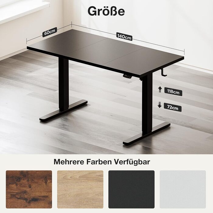 Електричний стіл з регулюванням висоти 120x60 см з функцією пам'яті, для офісу та дому. Комп'ютерний стіл, система кабельного менеджменту, гачки, білий колір. (Чорний, 140см)