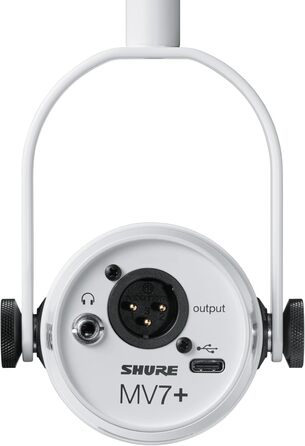 Мікрофон Shure MV7+ для подкастингу, покращений звук, LED-тачпанель, USB-C/XLR, авто-рівень, цифровий поп-фільтр, ефекти реверберації, для запису, стрімінгу, білий