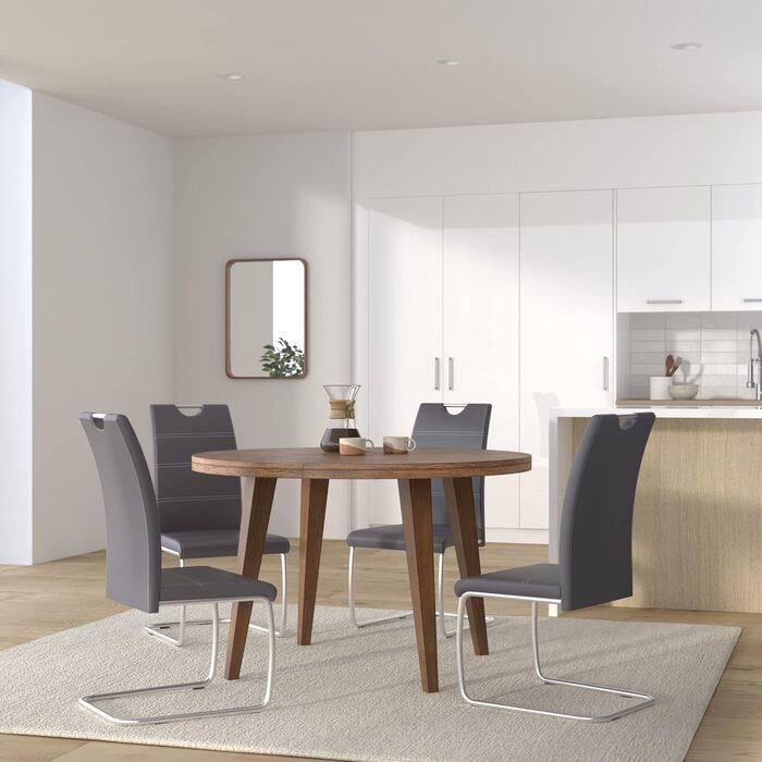 Набір обідніх стільців Hela Flora (4 шт.), штучна шкіра сірого кольору, металевий каркас, 42x57x98 см