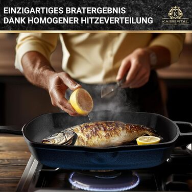 Сковорода-гриль KaiserTal з чавуну 27 см – для стейків та смаження на грилі – сумісна з індукцією, газом та духовкою