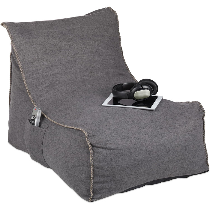 Крісло-мішок зі спинкою, XXL подушка для підлоги для дорослих, м'яка, внутрішня, поролоновий наповнювач, гігантська крісла-мішок, сіра