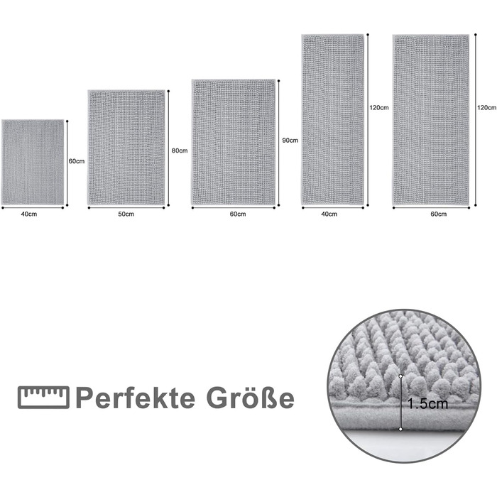 Набір килимків для ванної кімнати Homaxy з м'якої тканини Chenille, 2 шт. - антиковзаючі, швидковисихаючі, для ванної кімнати, 40x60 см + 60x90 см, сірий