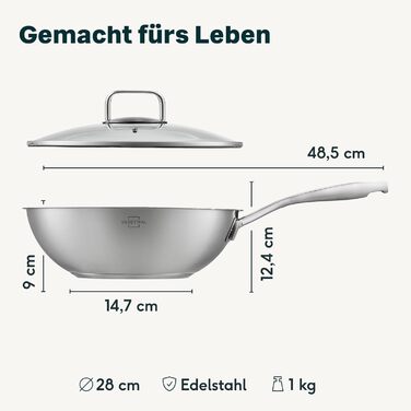 Wok Silberthal з нержавіючої сталі з індукційним дном (28 см) - для смаження та смаження у фритюрі, сумісний з усіма плитами, до 400°C, з кришкою