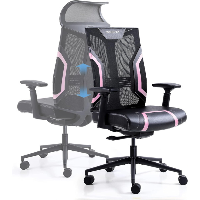 Ігровий крісло Dowinx для офісу та дому: ергономічний, з підлокітниками 3D, функцією гойдання, шкіра, поворотний, чорно-сірий