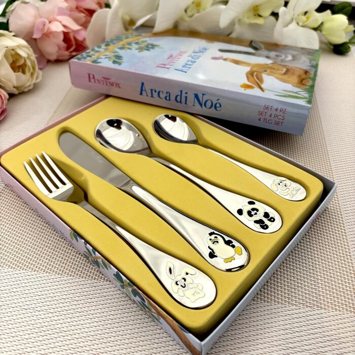 Набір дитячого посуду Kinder Arche Noe з гравіюванням, нержавіюча сталь, 4 шт. | Подарунок на хрещення
