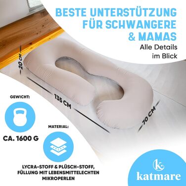 Подушка для сну на боці Katmare | Вагітна подушка, подушка для годування, подушка-боді XXL з мікроперлин | Зручна, знімна, для зими та літа