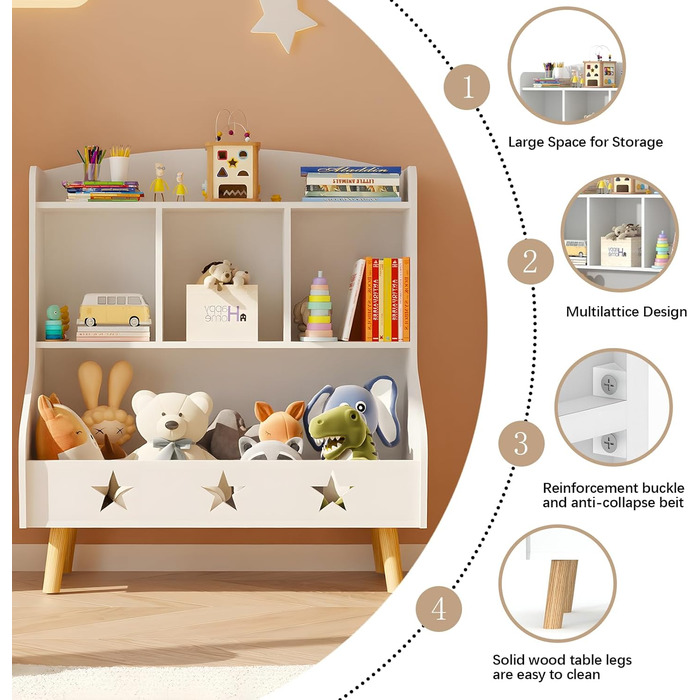 Дитяча полиця для іграшок та книг Garden 4 you, полиця для дитячої кімнати з 3 відкритими секціями, 60x30x63 см (білий)