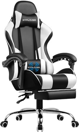 Ігрове крісло gtplayer ігрове крісло масажне ігрове крісло ергономічне крісло для геймера з підставкою для ніг, підголівником масажна поперекова подушка, м'яке ігрове крісло, обертове біле крісло