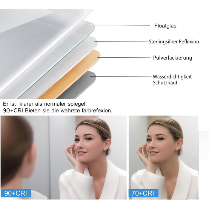 LED дзеркало для ванної кімнати з підсвічуванням 100x60 см, сенсорне регулювання, антизапар, 3 кольори світла, для ванної, туалету, коридору