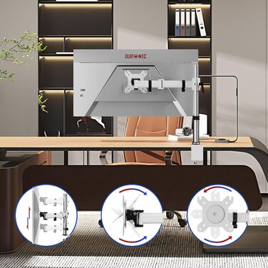 Кріплення для монітора Duronic DM251X3 WE: підходить для моніторів 13-27 дюймів, підтримує до 8 кг, регульоване по висоті, нахил, поворот, VESA кріплення