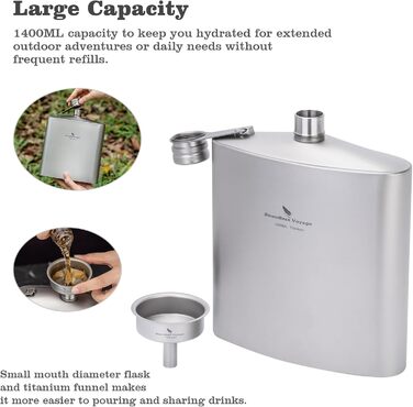 iBasingo Титанова фляга-термос 1.4л (49oz) для кемпінгу, туризму, Bushcraft. Легка, з міцним кришкою та воронкою.