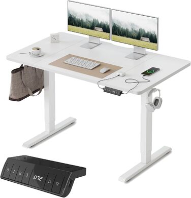 FEZIBO Регульований стіл з USB-портами, електричний, ергономічний, 120x60 см, білий