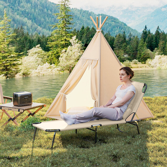 Шезлонг для відпочинку з отвором для обличчя та подушкою, складаний, з водовідштовхувальним покриттям, металевий каркас, бежевий