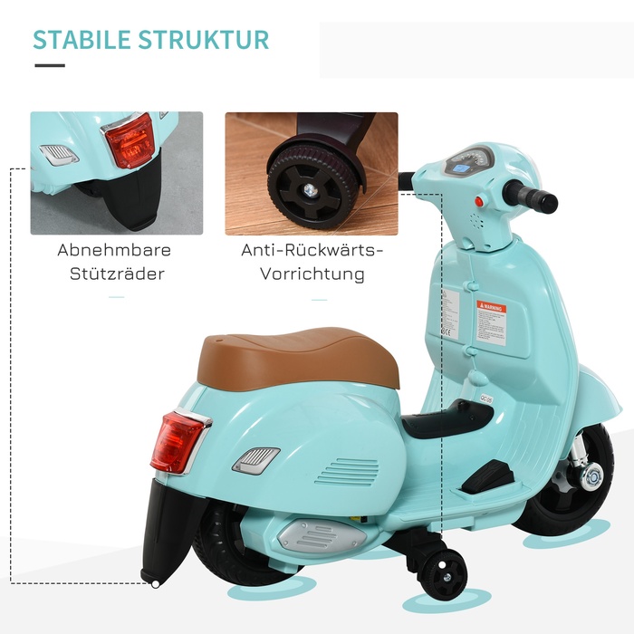 Дитячий самокат HOMCOM VESPA, дитячий мотоцикл, 1,5-3 роки, металевий, бірюзовий